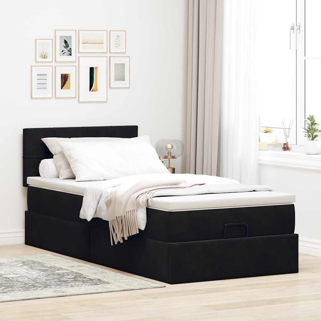Ottoman-Bett mit Matratze & LEDs Schwarz 100x200 cm Samt