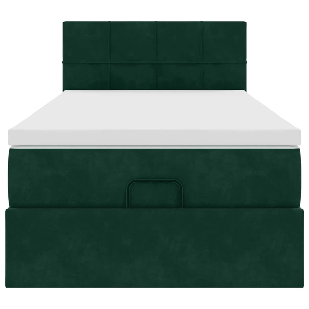 Ottoman-Bett mit Matratze & LEDs Dunkelgrün 100x200 cm Samt