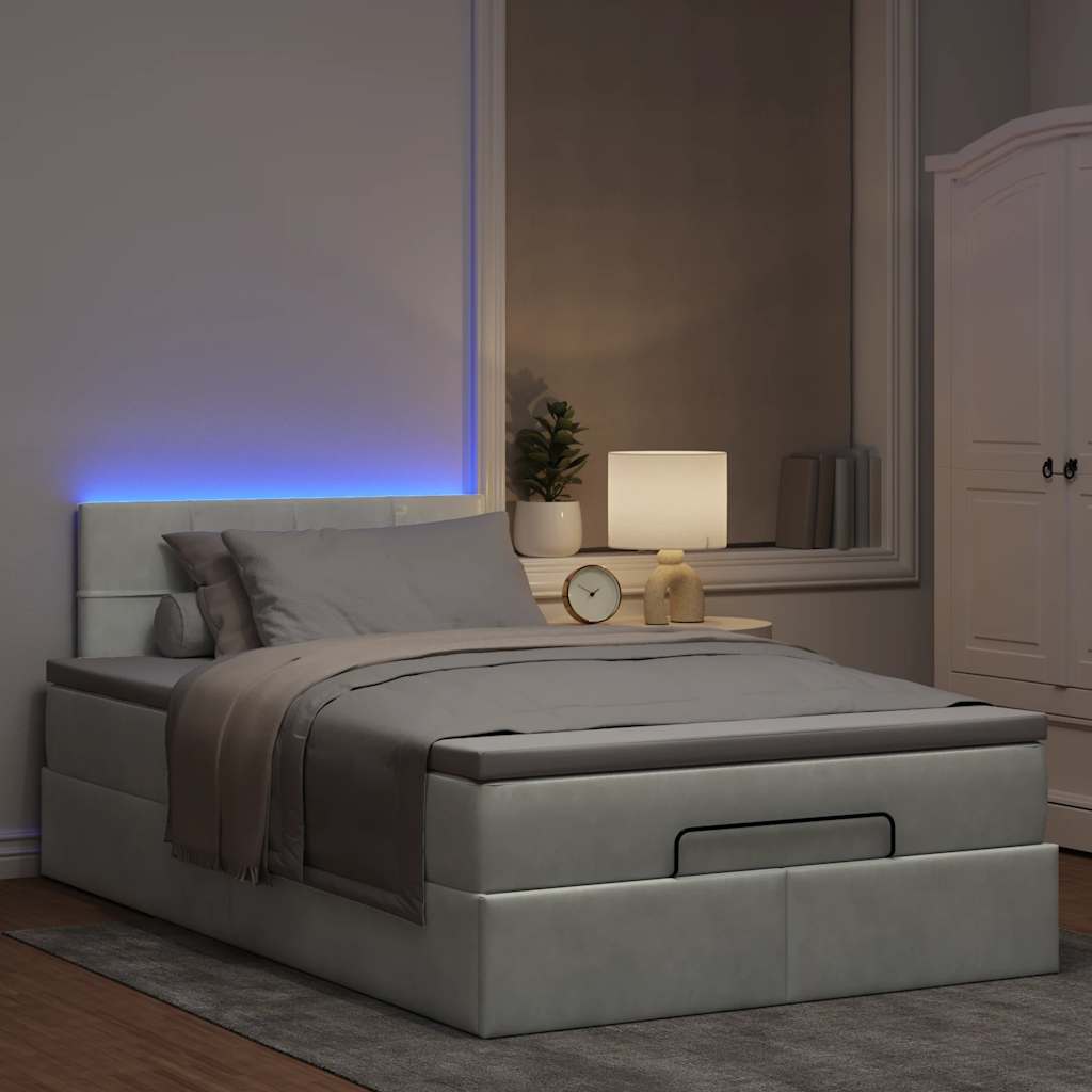 Ottomane Bett mit Matratze & LEDs Hellgrau 120x190 cm Samt
