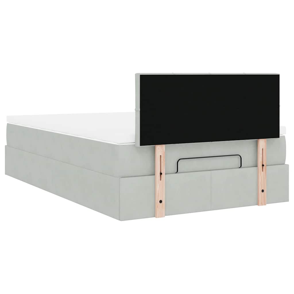 Ottomane Bett mit Matratze & LEDs Hellgrau 120x190 cm Samt