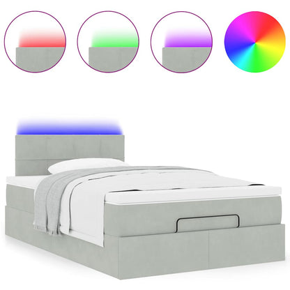 Ottomane Bett mit Matratze & LEDs Hellgrau 120x190 cm Samt