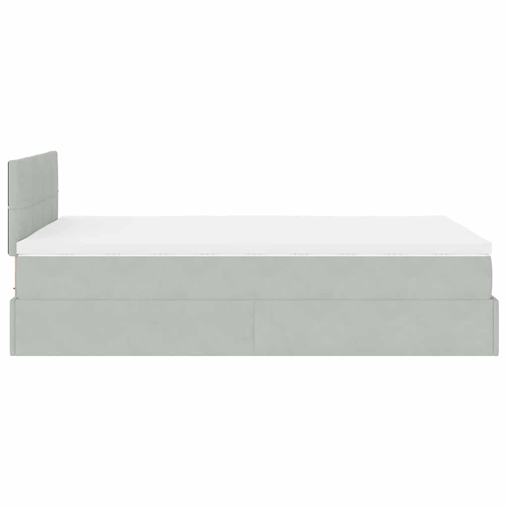 Ottomane Bett mit Matratze & LEDs Hellgrau 120x190 cm Samt