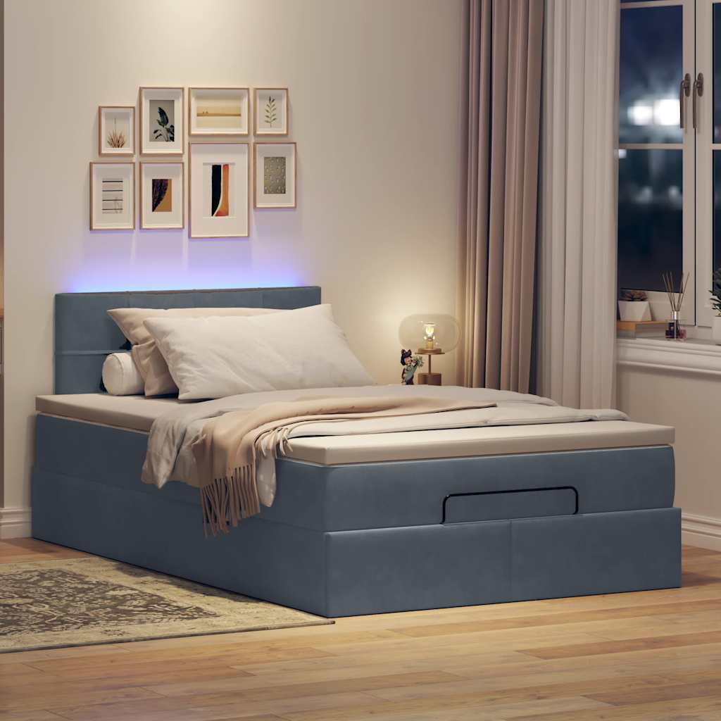 Ottomane Bett mit Matratze & LEDs Dunkelgrau 120x190 cm Samt