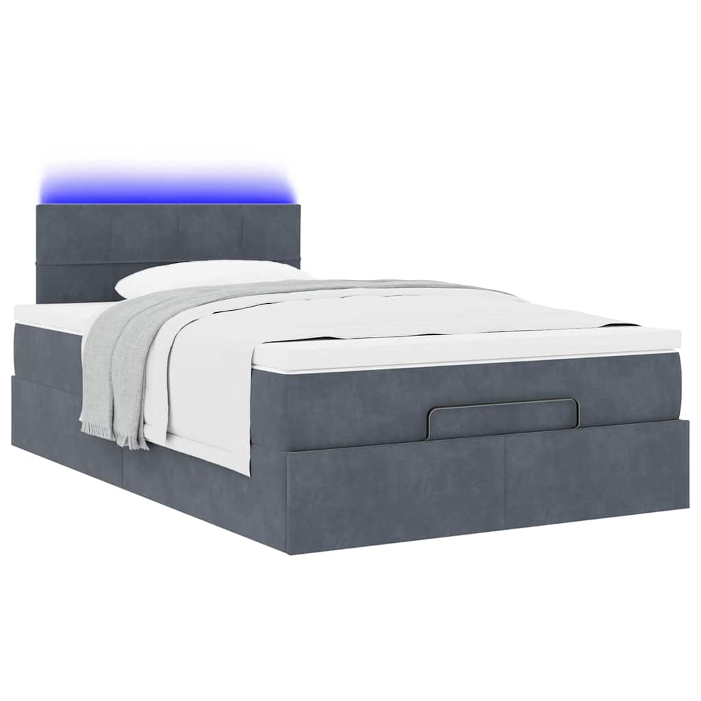 Ottomane Bett mit Matratze & LEDs Dunkelgrau 120x190 cm Samt