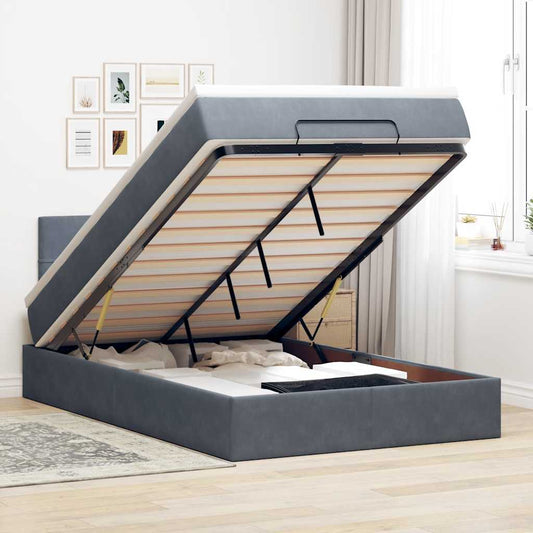 Ottomane Bett mit Matratze & LEDs Dunkelgrau 120x190 cm Samt