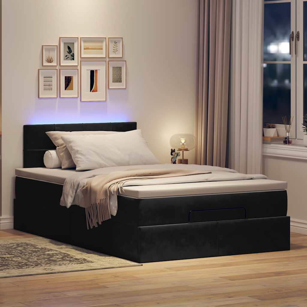 Ottomane Bett mit Matratze & LEDs Schwarz 120x190 cm Samt