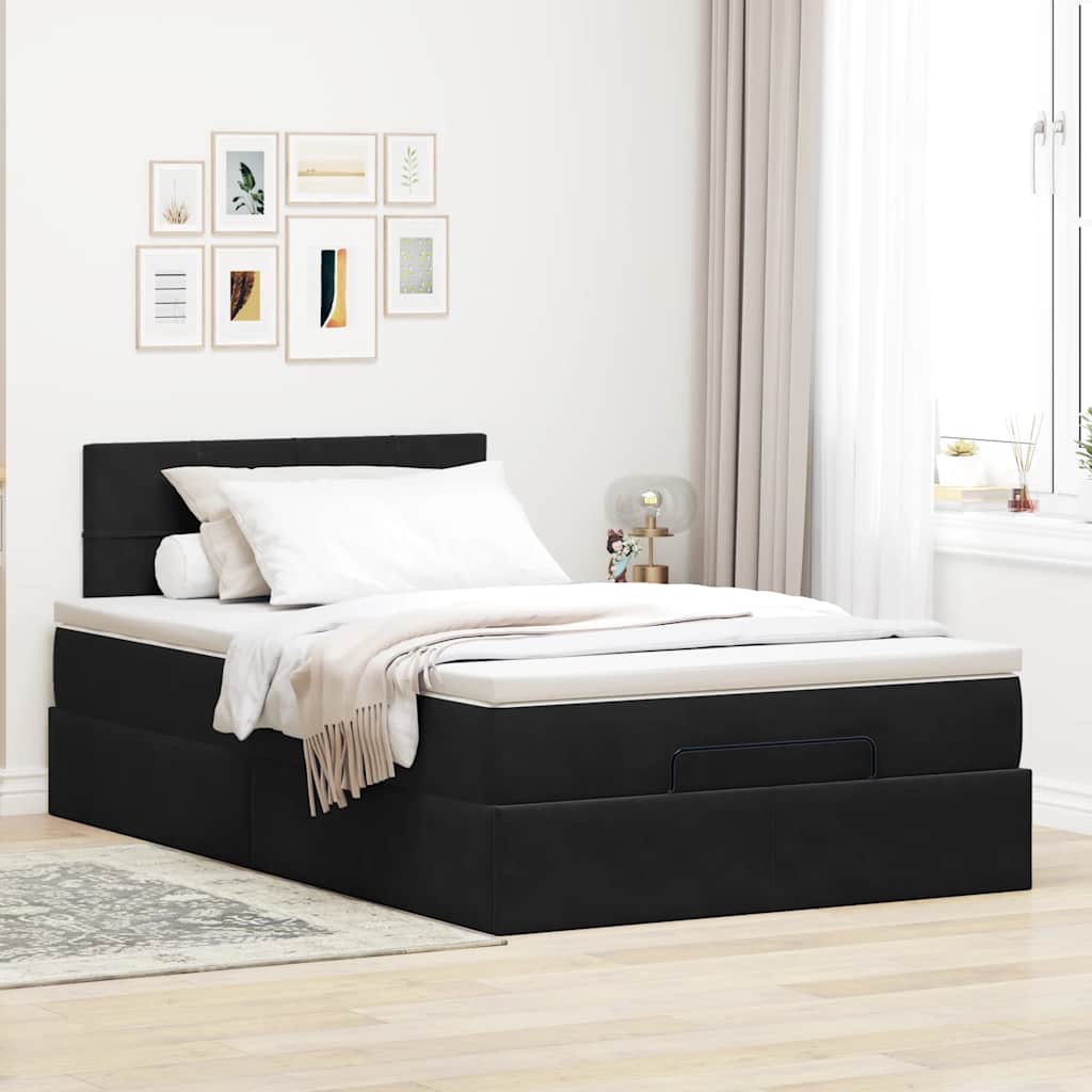 Ottomane Bett mit Matratze & LEDs Schwarz 120x190 cm Samt