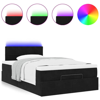 Ottomane Bett mit Matratze & LEDs Schwarz 120x190 cm Samt