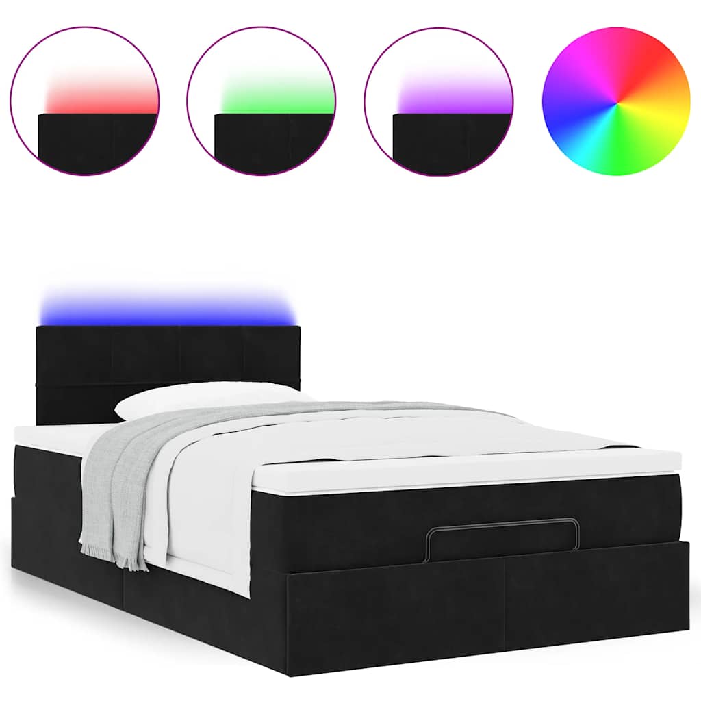 Ottomane Bett mit Matratze & LEDs Schwarz 120x190 cm Samt