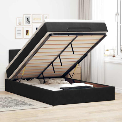 Ottomane Bett mit Matratze & LEDs Schwarz 120x190 cm Samt