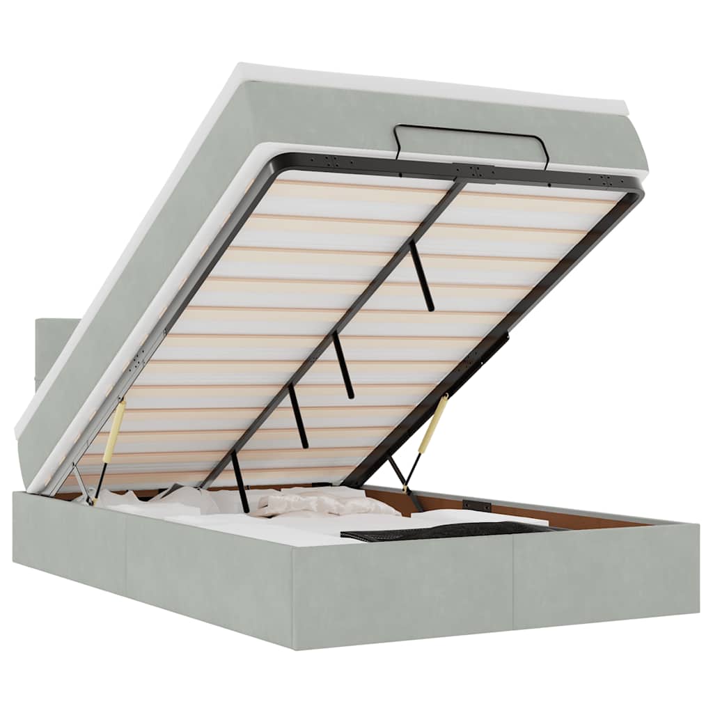 Lit ottoman avec matelas et LED gris clair 120x200 cm velours