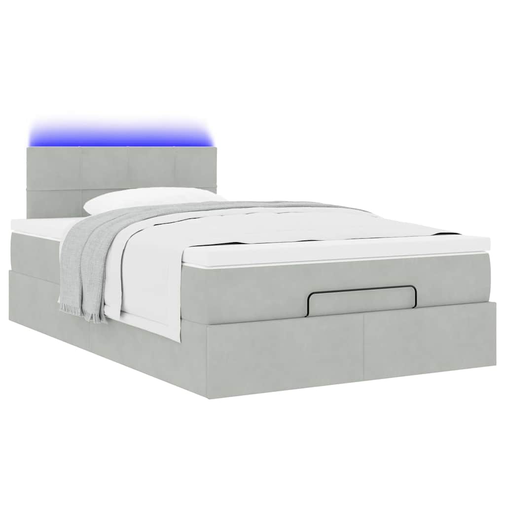 Lit ottoman avec matelas et LED gris clair 120x200 cm velours