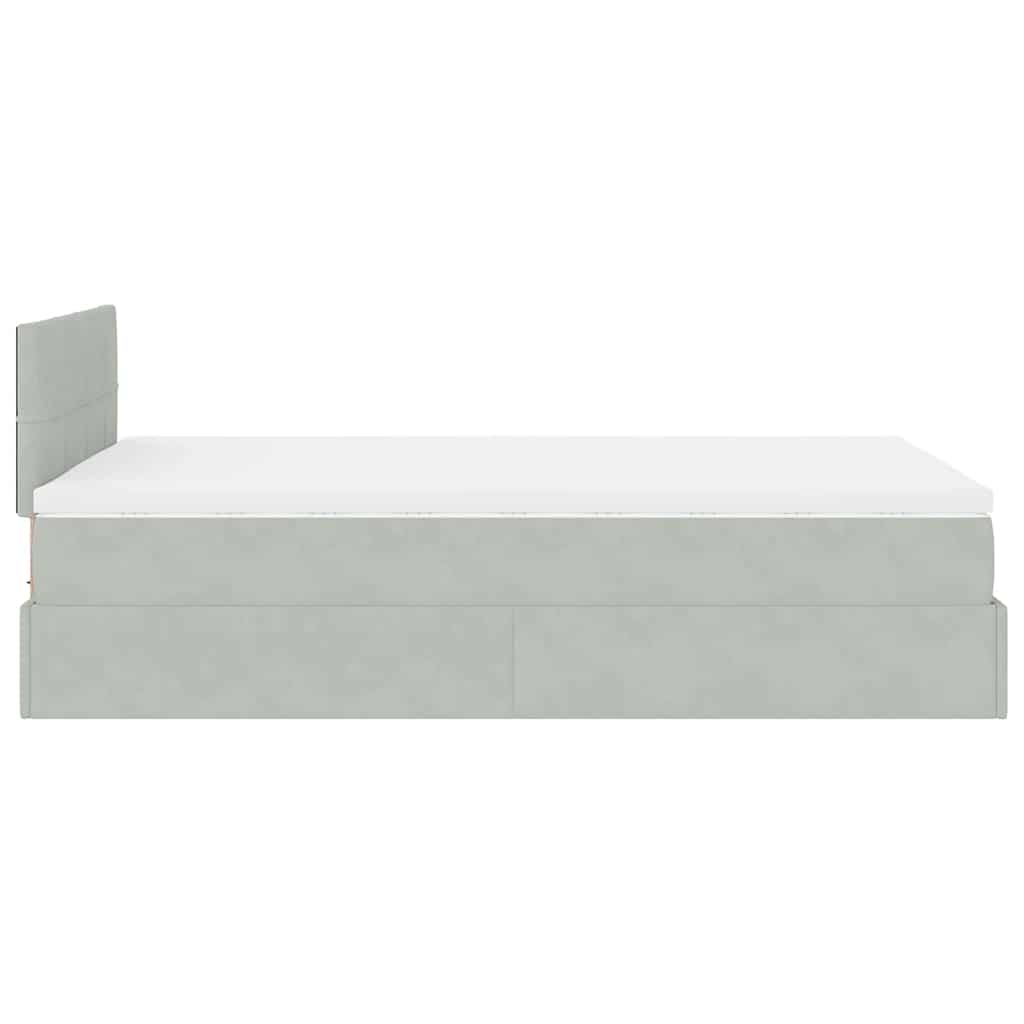 Lit ottoman avec matelas et LED gris clair 120x200 cm velours