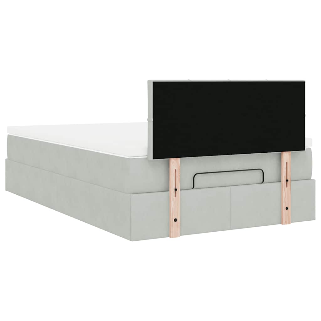 Lit ottoman avec matelas et LED gris clair 120x200 cm velours