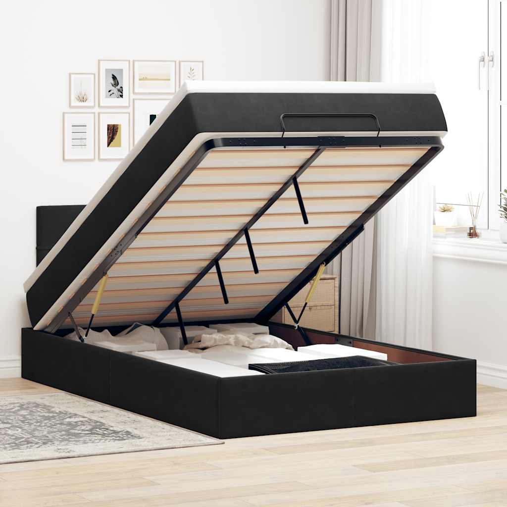 Ottoman-Bett mit Matratze & LEDs Schwarz 120x200 cm Samt