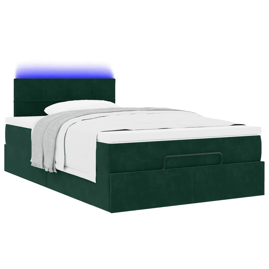 Ottoman-Bett mit Matratze & LEDs Dunkelgrün 120x200 cm Samt