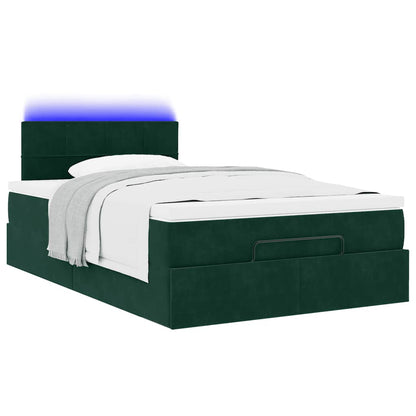 Ottoman-Bett mit Matratze & LEDs Dunkelgrün 120x200 cm Samt