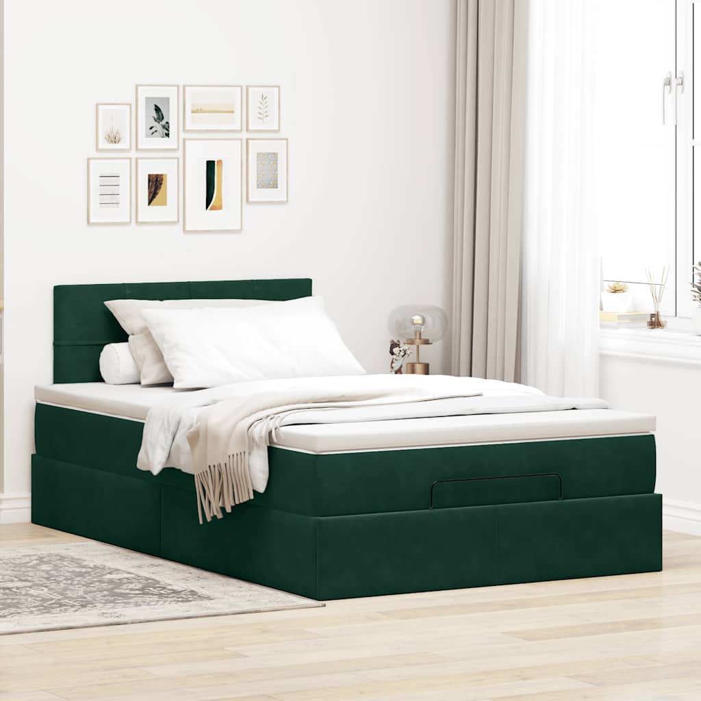 Ottoman-Bett mit Matratze & LEDs Dunkelgrün 120x200 cm Samt