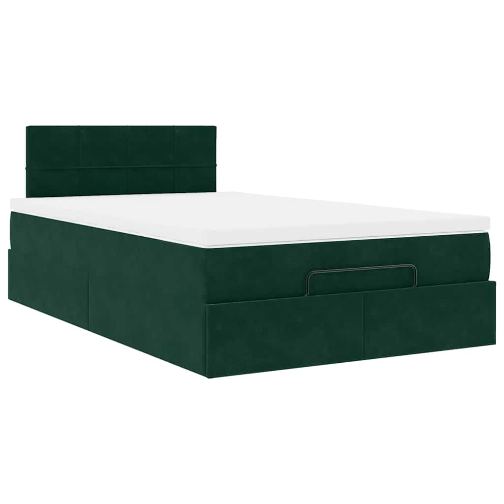 Ottoman-Bett mit Matratze & LEDs Dunkelgrün 120x200 cm Samt