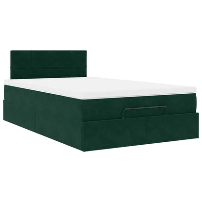 Ottoman-Bett mit Matratze & LEDs Dunkelgrün 120x200 cm Samt