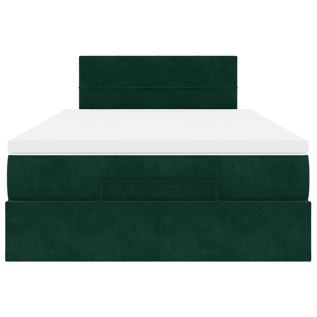 Ottoman-Bett mit Matratze & LEDs Dunkelgrün 120x200 cm Samt