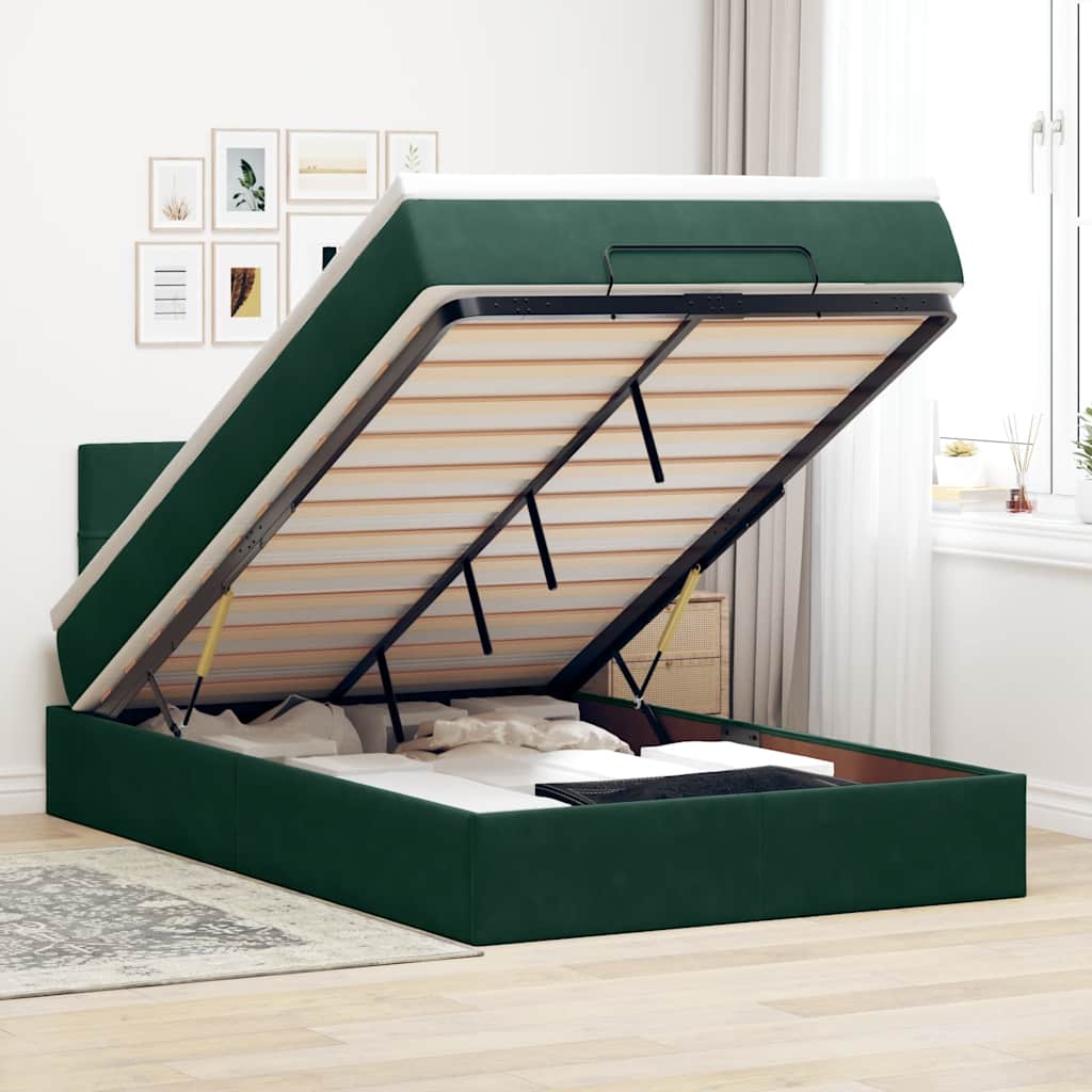 Ottoman-Bett mit Matratze & LEDs Dunkelgrün 120x200 cm Samt