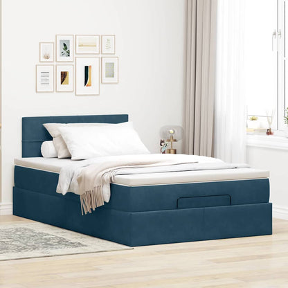 Ottoman-Bett mit Matratze & LEDs Dunkelblau 120x200 cm Samt