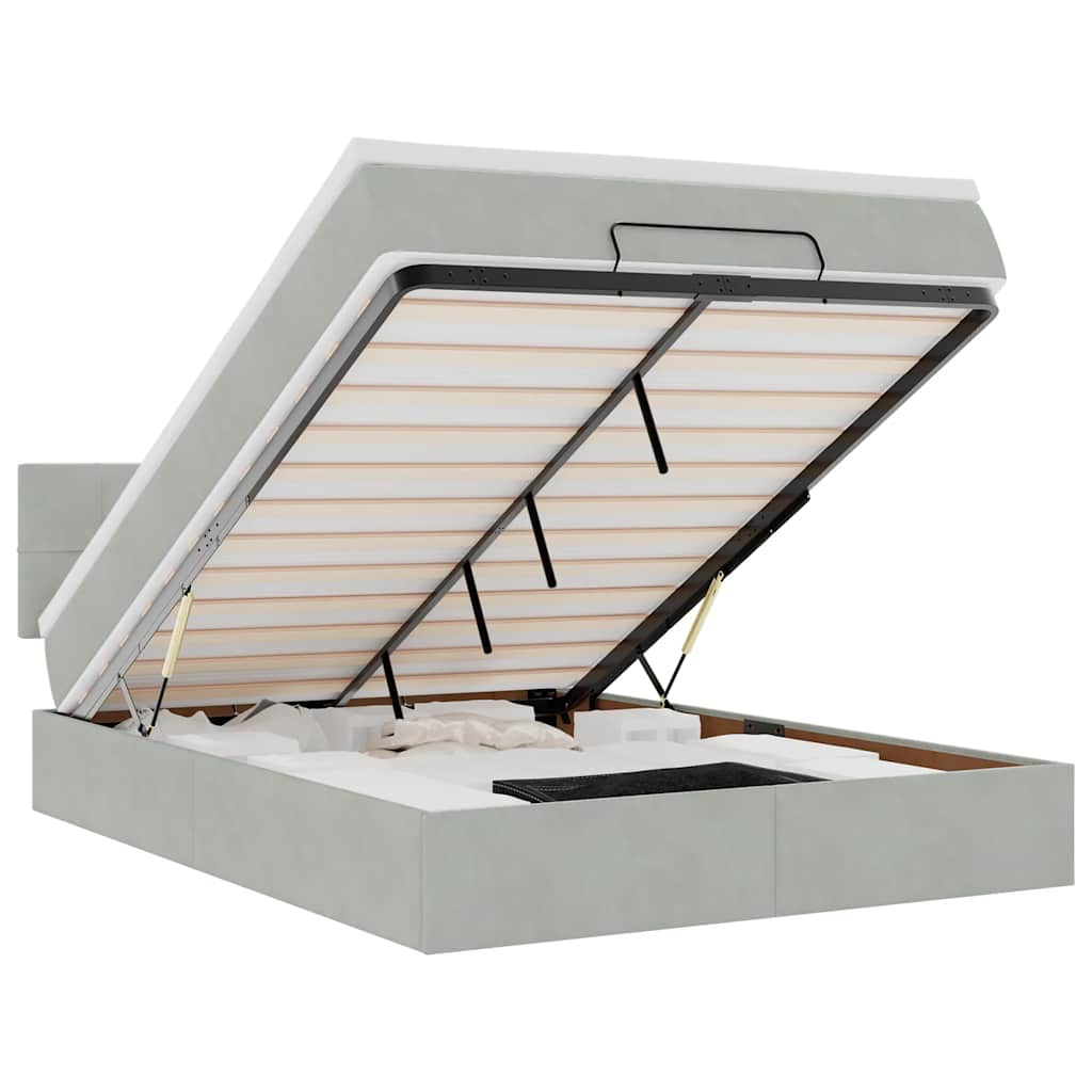 Ottoman-Bett mit Matratze & LEDs Hellgrau 140x190 cm Samt