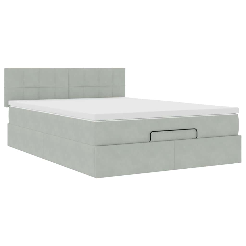 Ottoman-Bett mit Matratze & LEDs Hellgrau 140x190 cm Samt