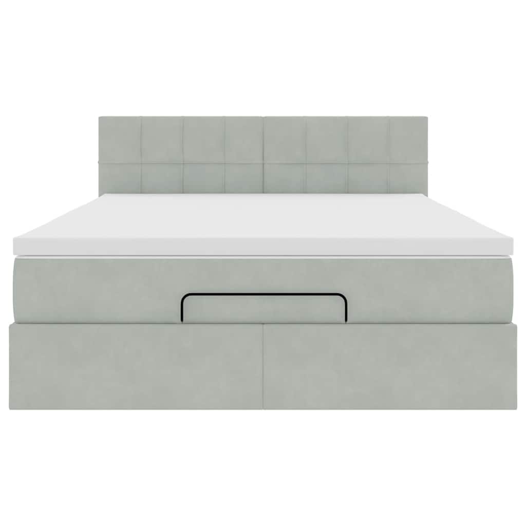 Ottoman-Bett mit Matratze & LEDs Hellgrau 140x190 cm Samt