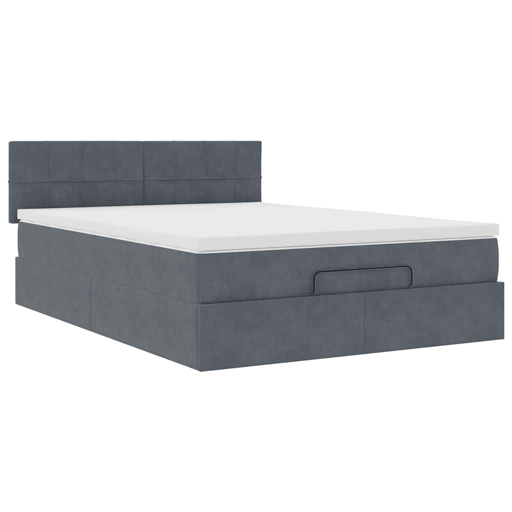 Ottoman-Bett mit Matratze & LEDs Dunkelgrau 140x190 cm Samt