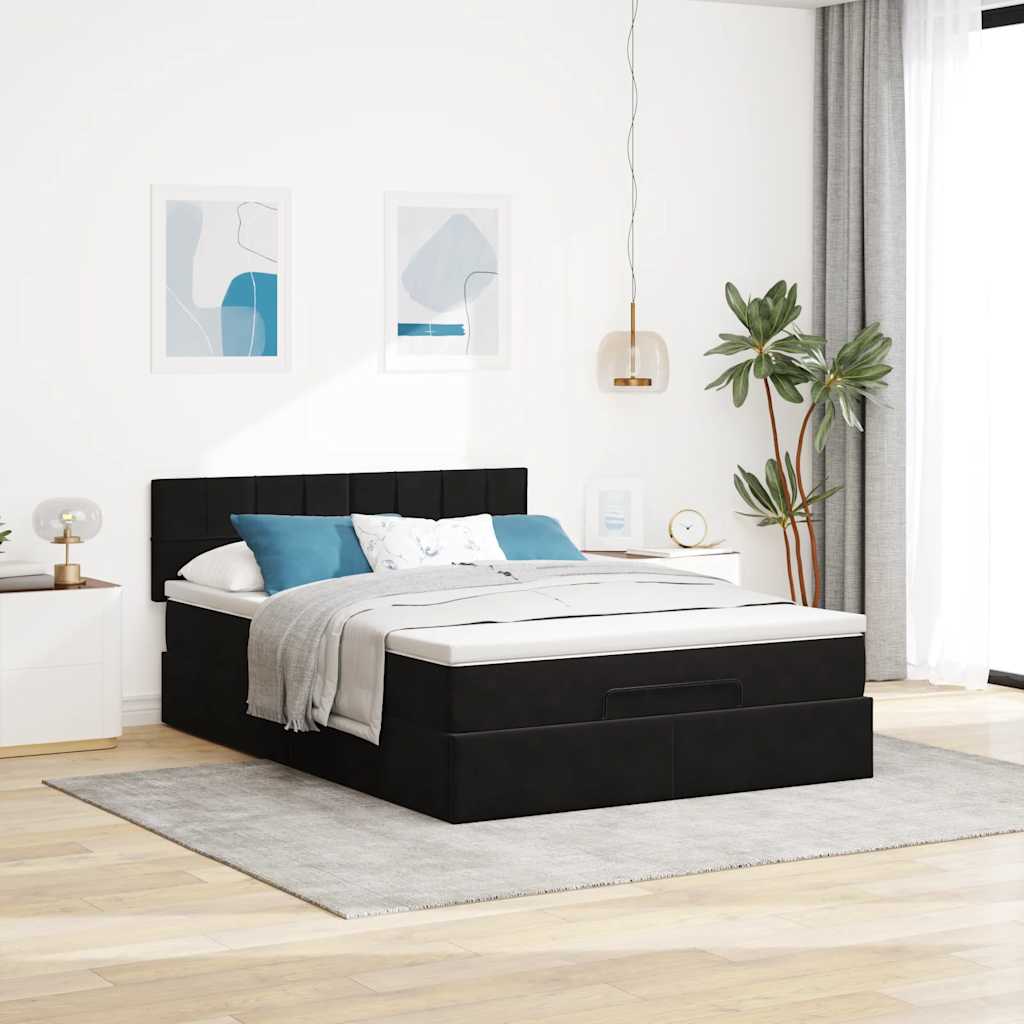 Ottoman-Bett mit Matratze & LEDs Schwarz 140x190 cm Samt