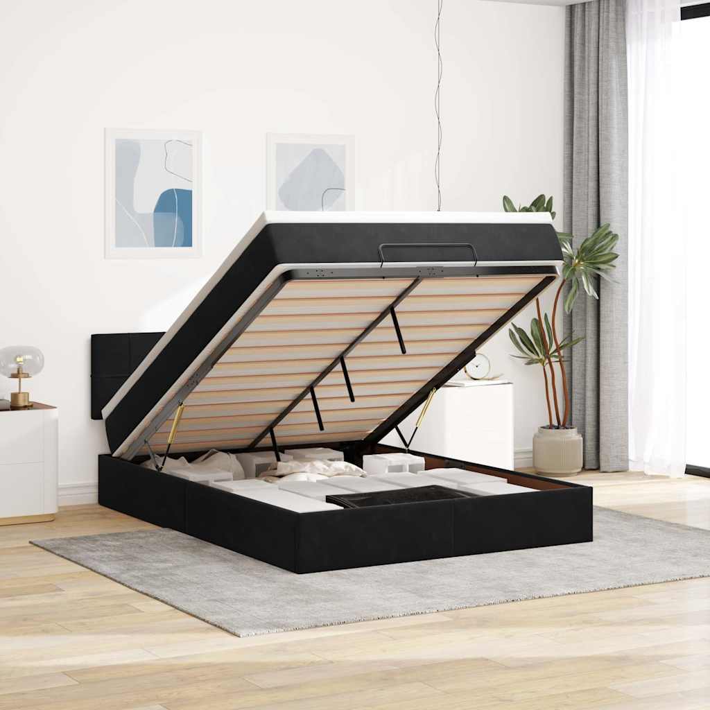 Ottoman-Bett mit Matratze & LEDs Schwarz 140x190 cm Samt