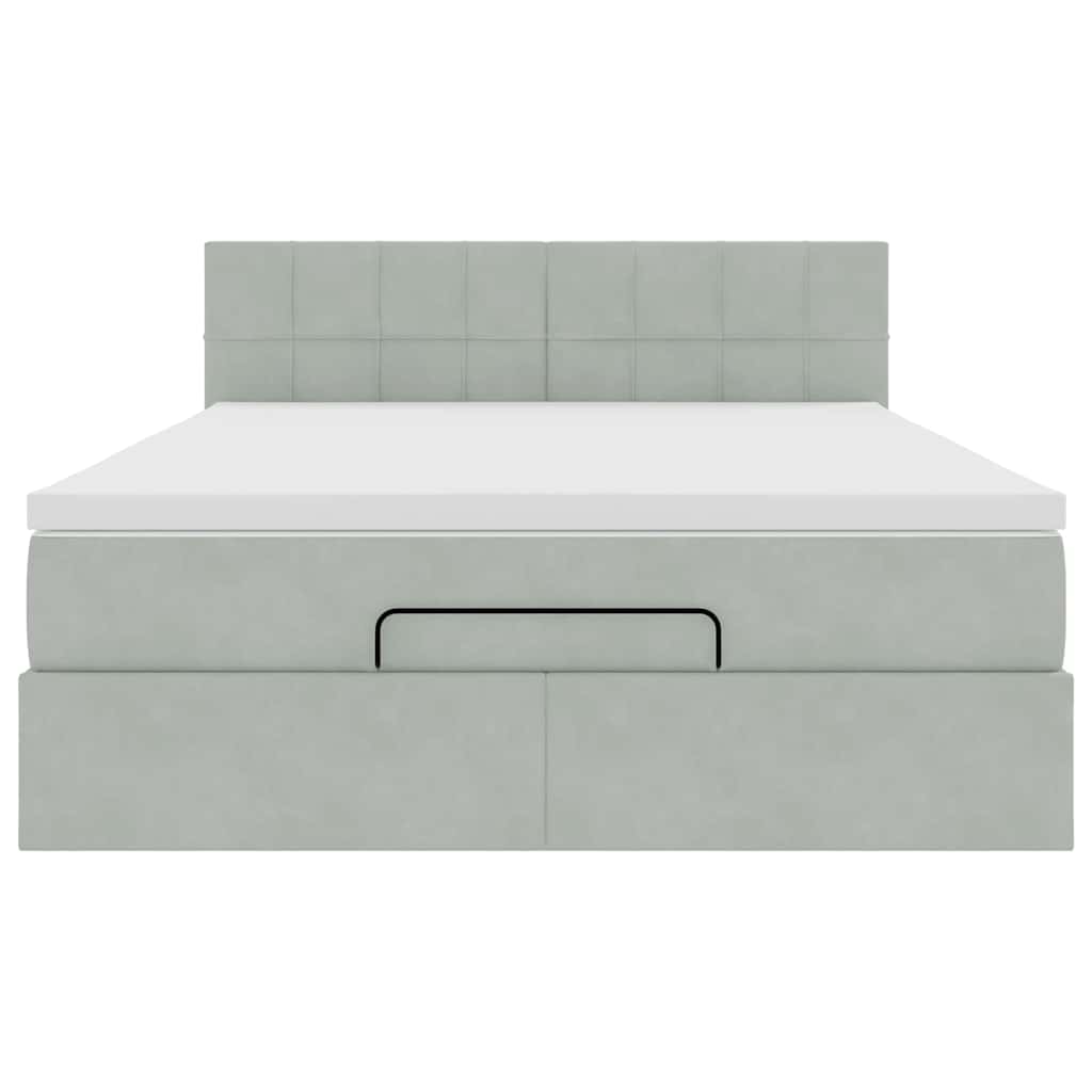 Ottoman-Bett mit Matratze & LEDs Hellgrau 140x200 cm Samt