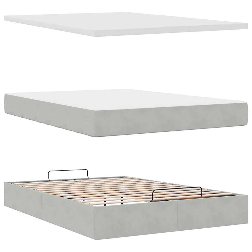 Ottoman-Bett mit Matratze & LEDs Hellgrau 140x200 cm Samt