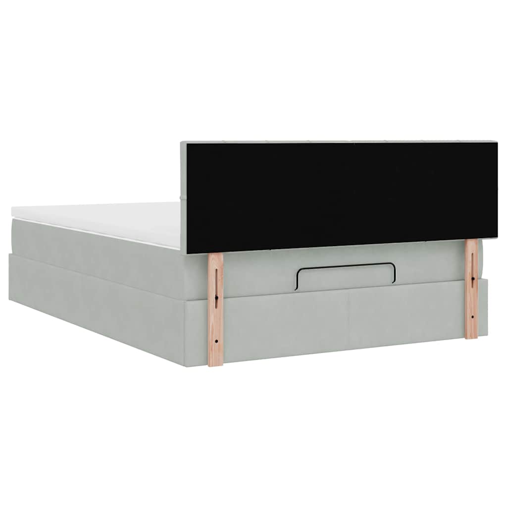 Ottoman-Bett mit Matratze & LEDs Hellgrau 140x200 cm Samt