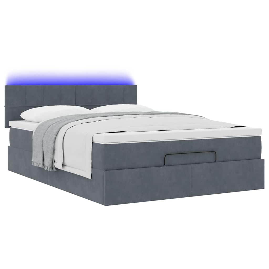 Ottoman-Bett mit Matratze & LEDs Dunkelgrau 140x200 cm Samt