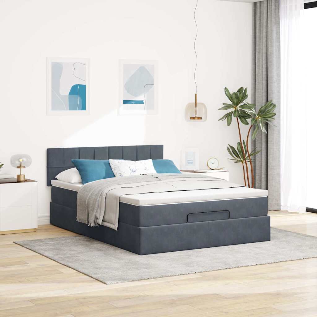 Ottoman-Bett mit Matratze & LEDs Dunkelgrau 140x200 cm Samt