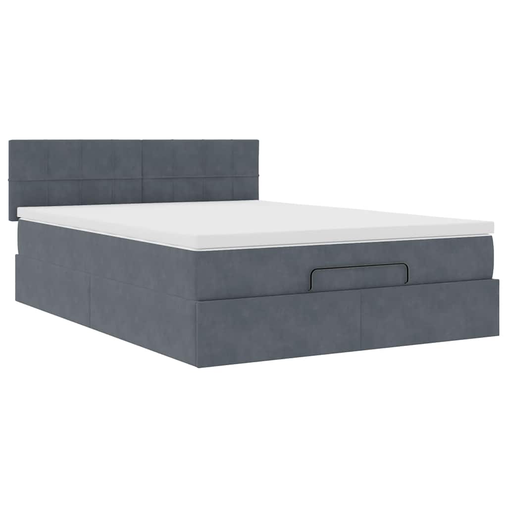Ottoman-Bett mit Matratze & LEDs Dunkelgrau 140x200 cm Samt