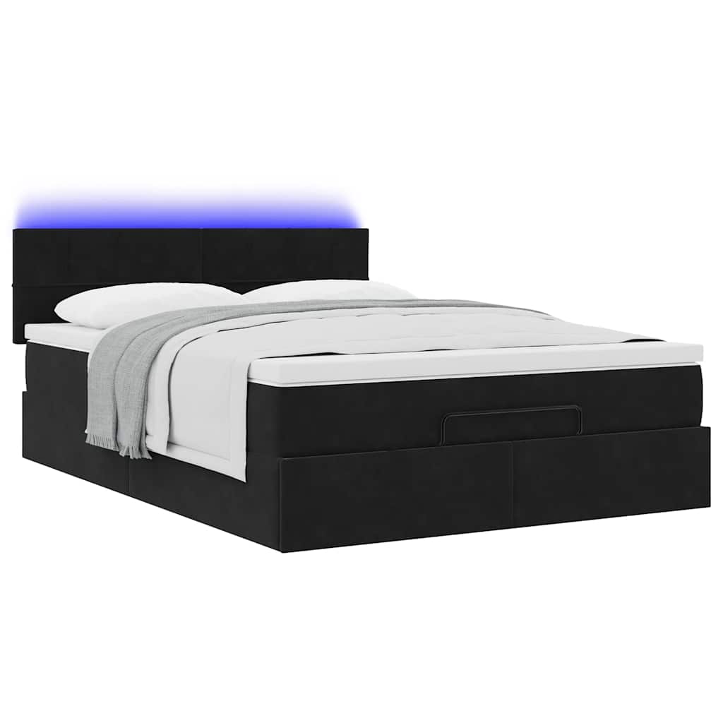 Ottoman-Bett mit Matratze & LEDs Schwarz 140x200 cm Samt