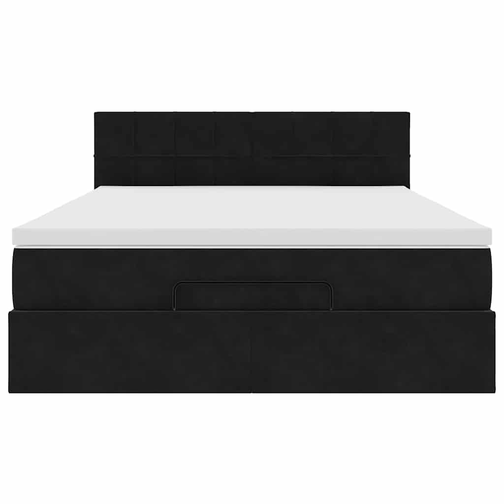 Ottoman-Bett mit Matratze & LEDs Schwarz 140x200 cm Samt