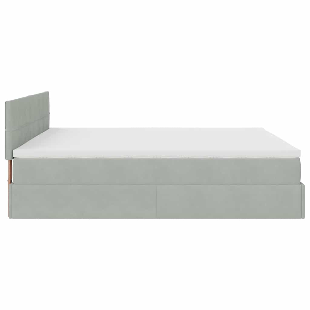 Ottoman-Bett mit Matratze & LEDs Hellgrau 160x200 cm Samt