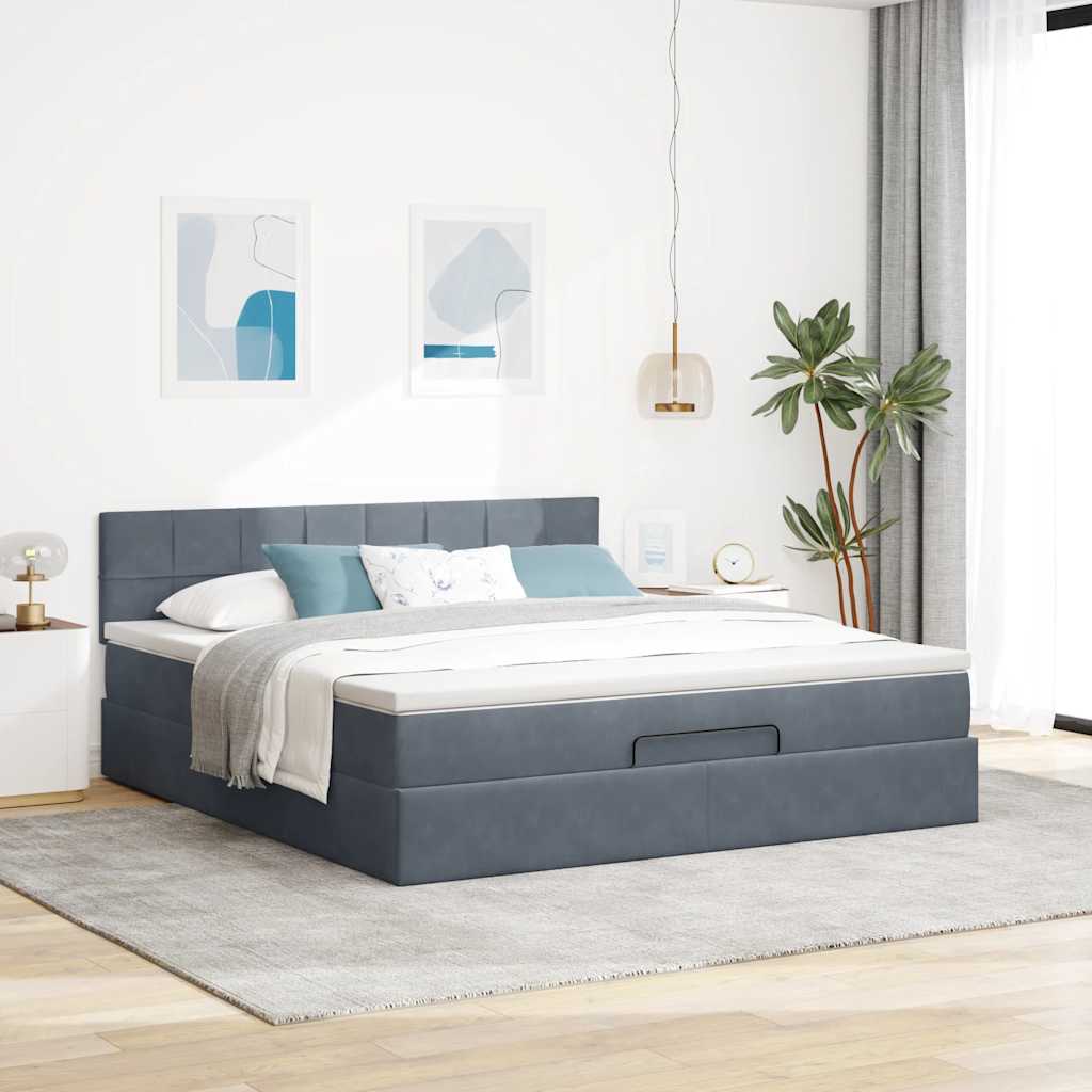 Ottoman-Bett mit Matratze & LEDs Dunkelgrau 160x200 cm Samt