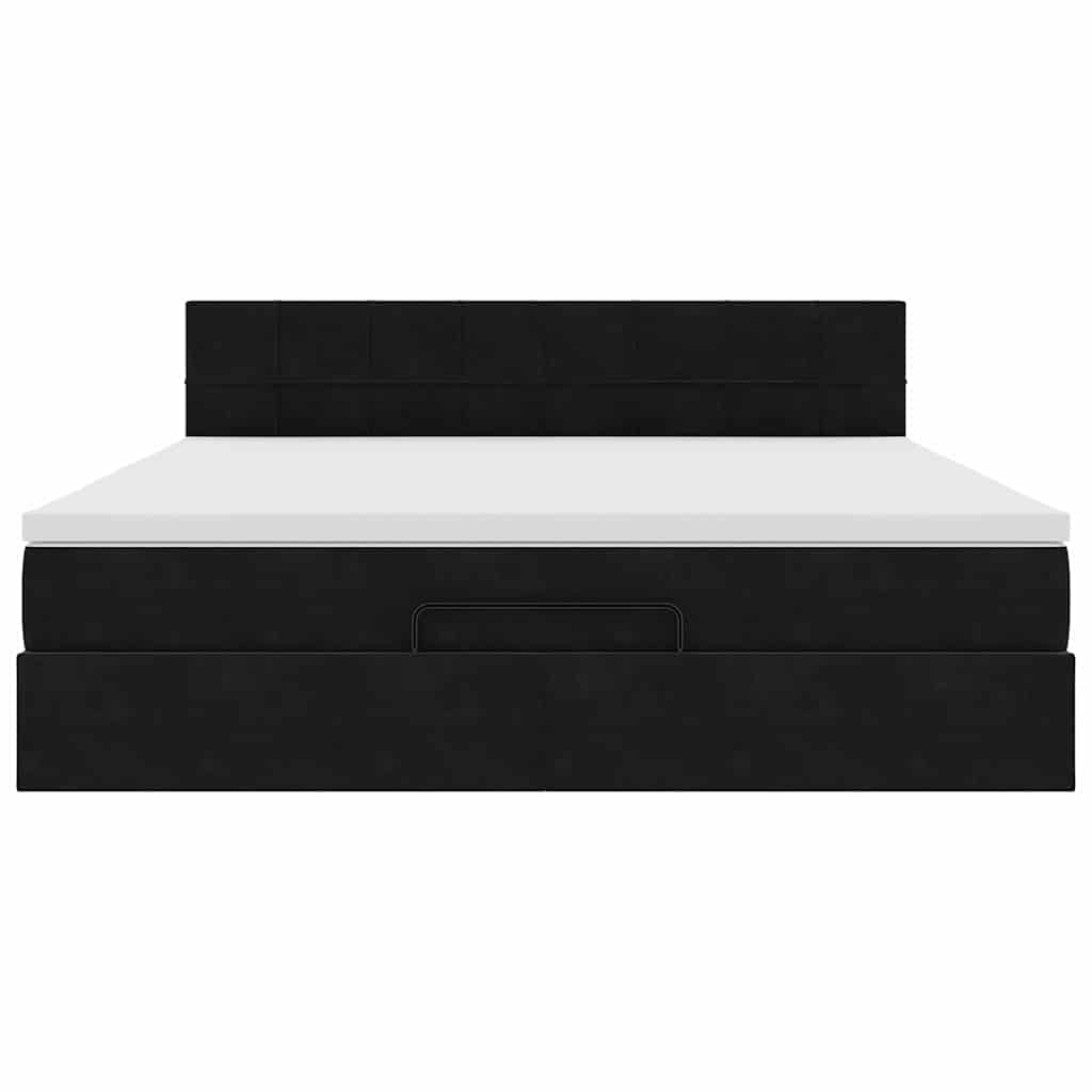 Ottoman-Bett mit Matratze & LEDs Schwarz 160x200 cm Samt