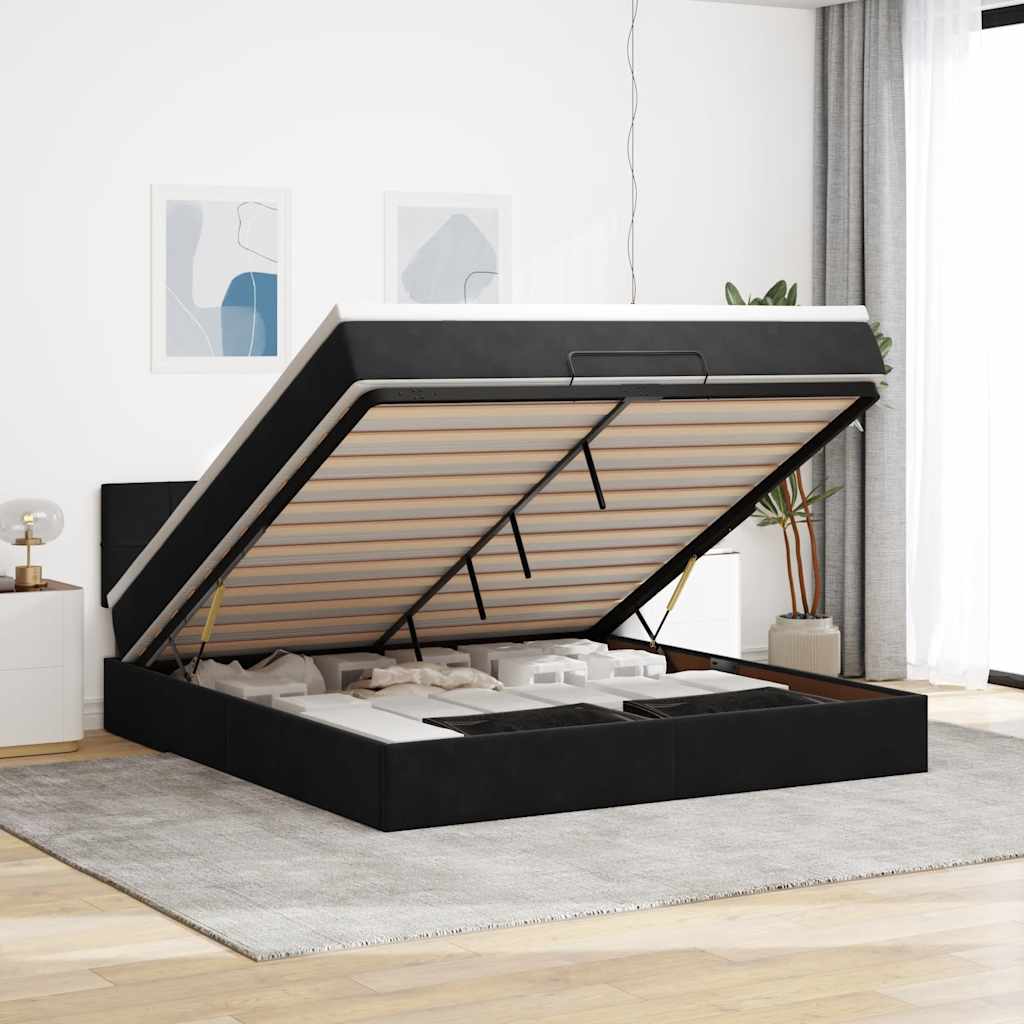Ottoman-Bett mit Matratze & LEDs Schwarz 160x200 cm Samt