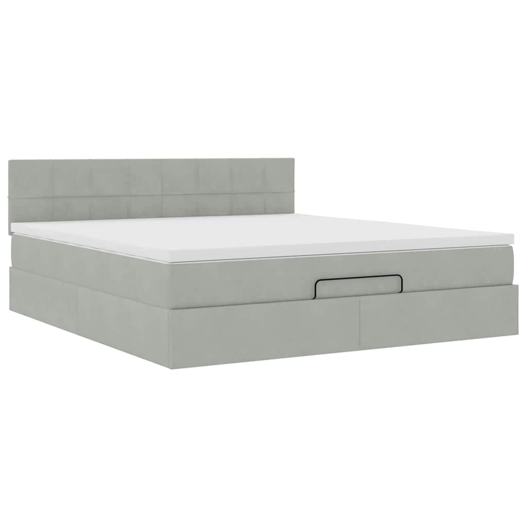 Ottoman-Bett mit Matratze & LEDs Hellgrau 180x200 cm Samt