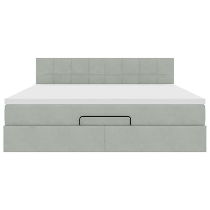 Ottoman-Bett mit Matratze & LEDs Hellgrau 180x200 cm Samt