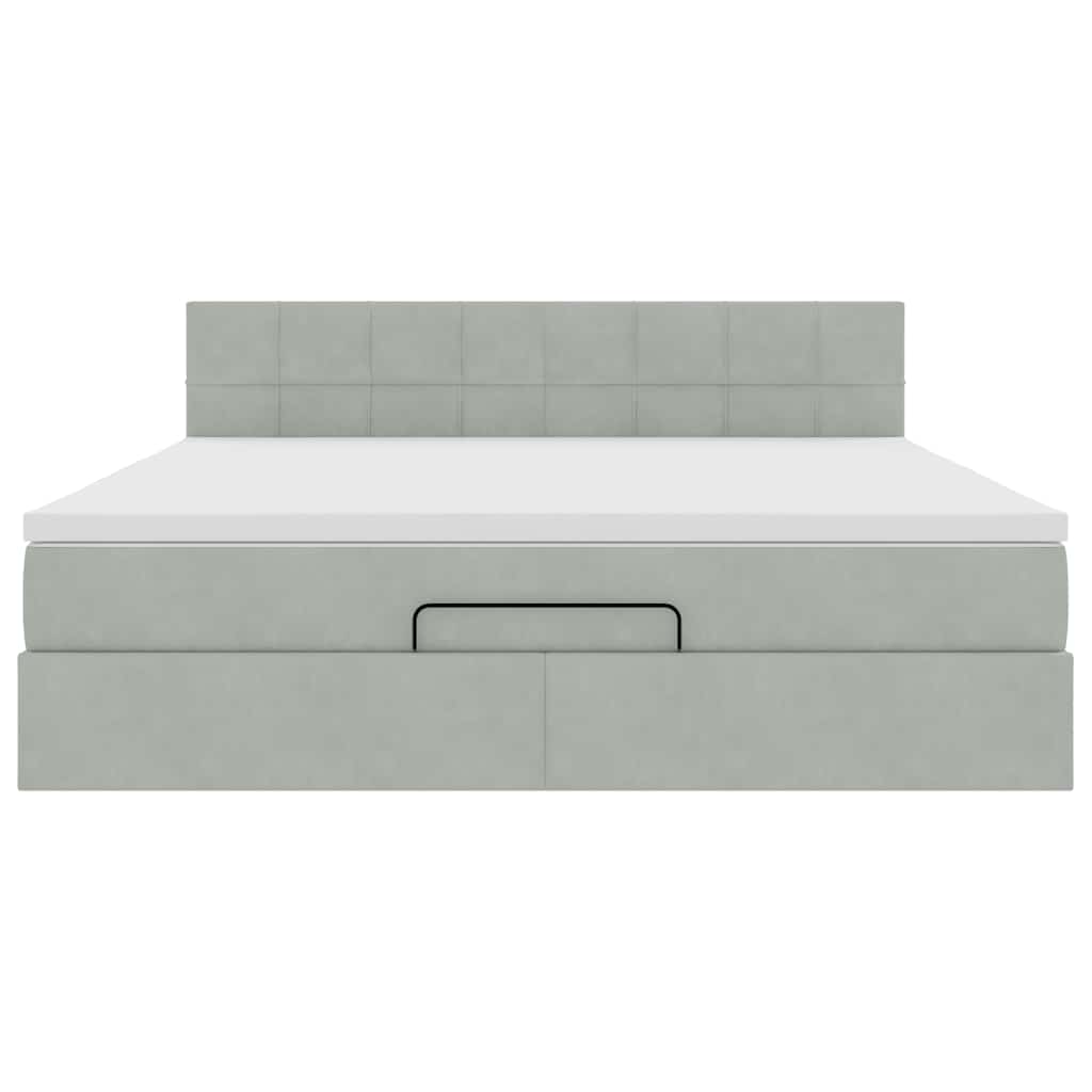 Ottoman-Bett mit Matratze & LEDs Hellgrau 180x200 cm Samt