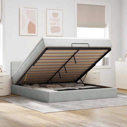 Ottoman-Bett mit Matratze & LEDs Hellgrau 180x200 cm Samt