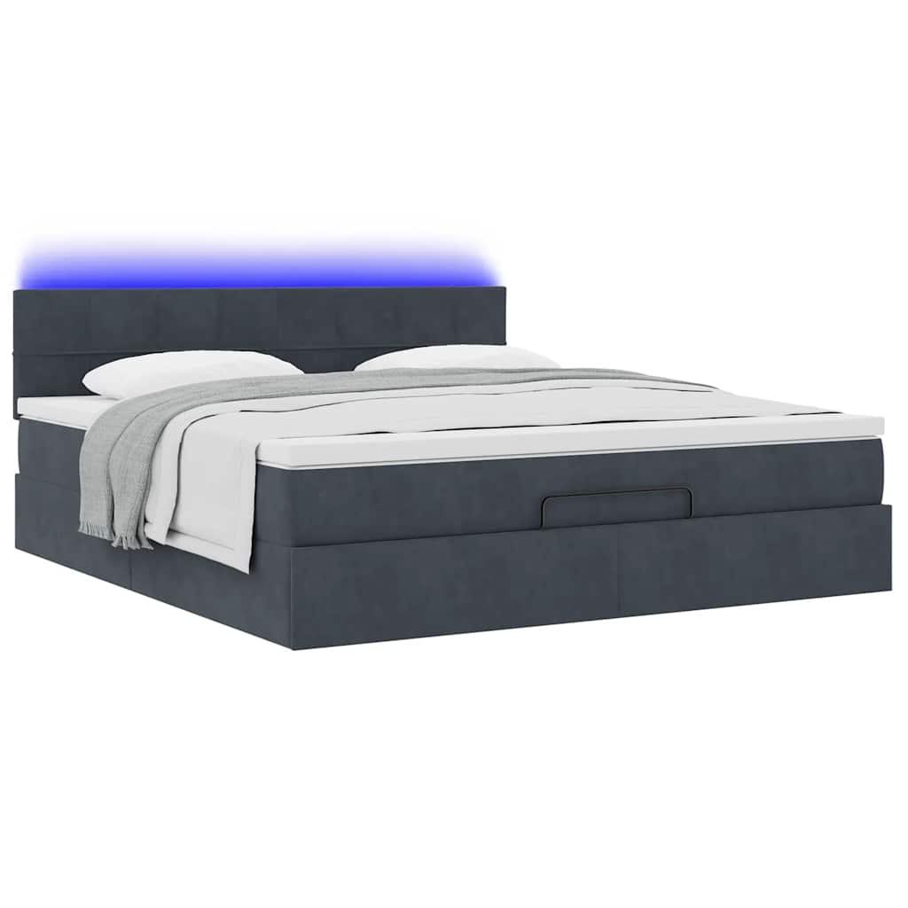 Lit ottoman avec matelas et LED gris foncé 180x200 cm velours
